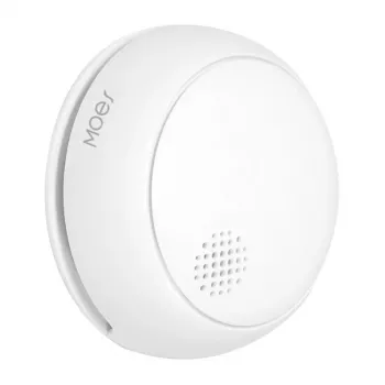 Detector de humo fotoeléctrico inteligente MOES SSD01 ZigBee con sirena de 85dB, notificaciones por app Tuya, alimentado por pila CR123A, blanco