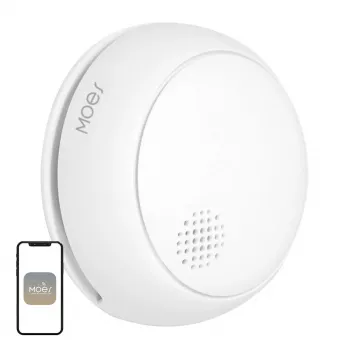Detector de humo fotoeléctrico inteligente MOES SSD01 ZigBee con sirena de 85dB, notificaciones por app Tuya, alimentado por pila CR123A, blanco