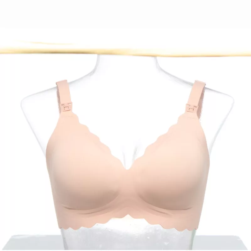 Momcozy YN46 Sujetador de lactancia sin costuras con soporte y estampado floral, push-up, beige, talla M