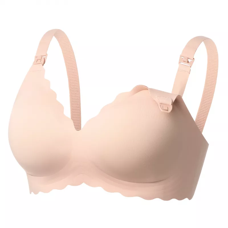 Momcozy YN46 Sujetador de lactancia sin costuras con soporte y estampado floral, push-up, beige, talla M