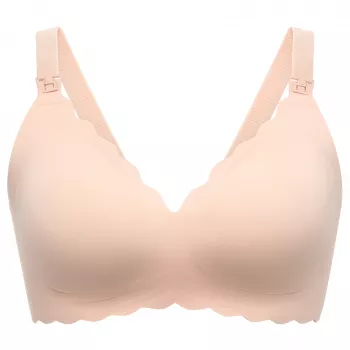 Momcozy YN46 Sujetador de lactancia sin costuras con soporte y estampado floral, push-up, beige, talla M