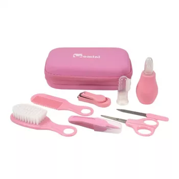 MOMINI Baby Care Kit Pinky - Set de cuidado para recién nacido de 10 piezas con estuche de viaje