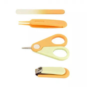 Momini Set de cuidado de uñas para bebé Sunny - Lima eléctrica para bebé con 6 cabezales, 2 velocidades, luz LED, Blanco/Amarillo