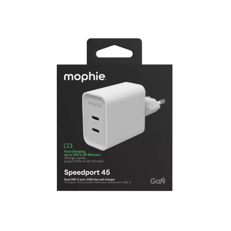 Mophie ROC GaN 45W cargador de pared dual USB-C - blanco