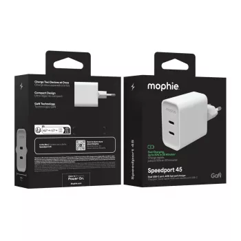 Mophie ROC GaN 45W cargador de pared dual USB-C - blanco