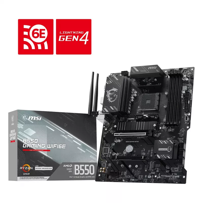 Placa base MSI B550 GAMING WIFI6E - AMD B550, socket AM4, ATX, DDR4, Wi-Fi 6E