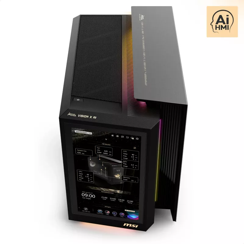 MSI MEG Vision X AI 2NVV9-285AT PC de sobremesa (negro/transparente, Windows 11 Home)