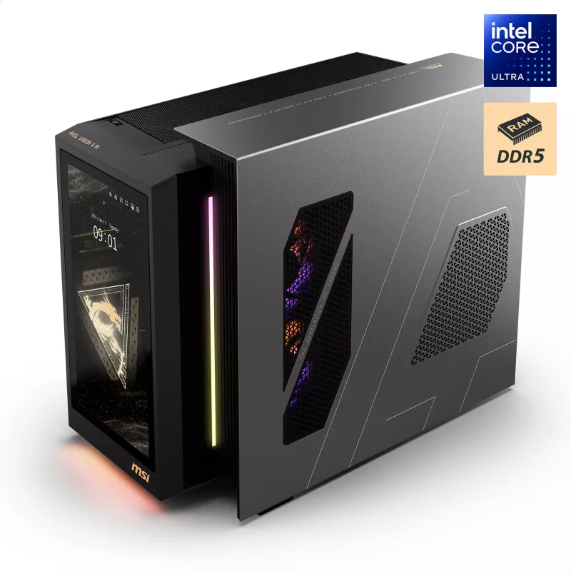 MSI MEG Vision X AI 2NVV9-285AT PC de sobremesa (negro/transparente, Windows 11 Home)