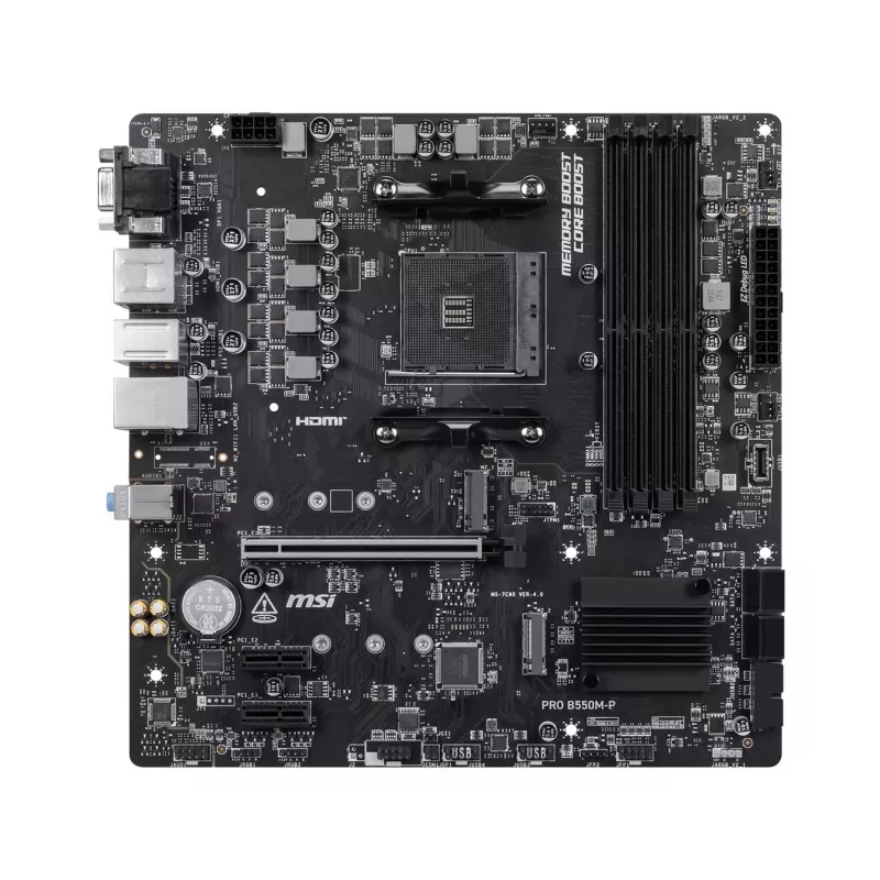 Placa base MSI PRO B550M-P, AMD AM4, B550, Micro-ATX, 4x DDR4, 128GB máx., doble M.2, Gigabit LAN