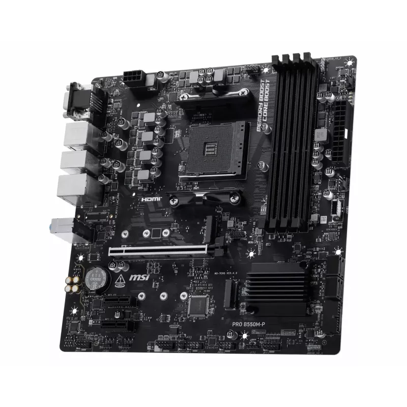 Placa base MSI PRO B550M-P, AMD AM4, B550, Micro-ATX, 4x DDR4, 128GB máx., doble M.2, Gigabit LAN