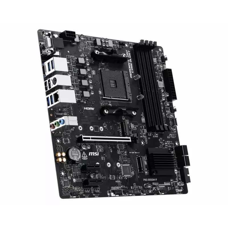 Placa base MSI PRO B550M-P, AMD AM4, B550, Micro-ATX, 4x DDR4, 128GB máx., doble M.2, Gigabit LAN
