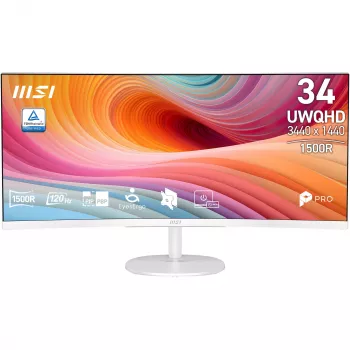 MSI PRO MP341CQW E12 monitor curvo 34 inch UWQHD, 3440x1440, VA, 120 Hz, altavoces, blanco