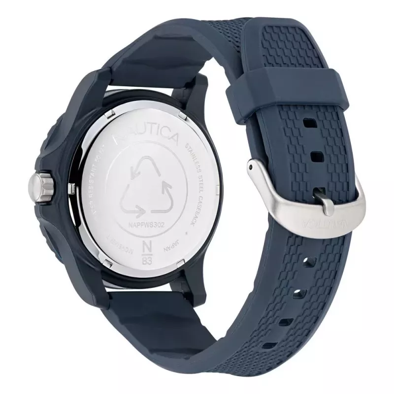 Nautica Reloj cronógrafo de cuarzo de hombre NAPFWS302 45mm esfera azul pulsera de silicona