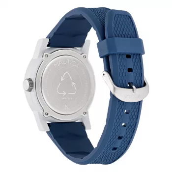 NAUTICA NAPATS304 reloj de hombre cuarzo analógico, 42,5 mm caja de acero inoxidable, correa de silicona azul, 100 m de resistencia al agua