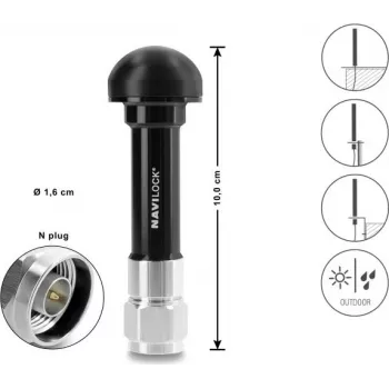 Navilock Antena GNSS conector N 28 dB activa para exterior negra 10 cm (60763)