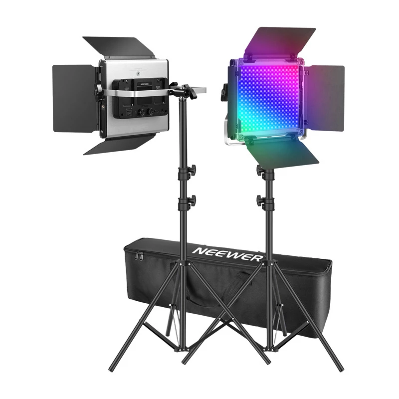 NEEWER 2×660 PRO II Kit de luz LED RGB para vídeo con 2 trípodes de luz de 200cm
