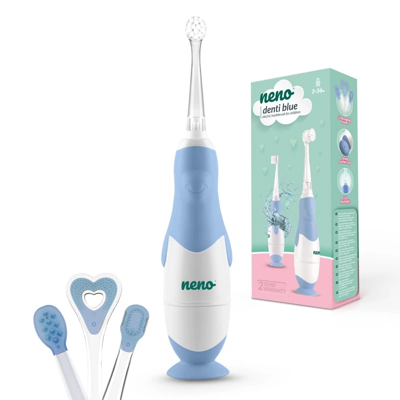 Neno Denti Blue - Cepillo de dientes eléctrico sónico para niños, azul, 3 modos de limpieza, IPX7, USB-C, 2 cabezales