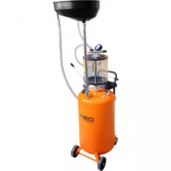 NEO TOOLS 10-811 aspirador móvil neumático de aceite con depósito de control, depósito principal 80L, depósito de inspección 10L, presión de aire 6-8 bar, 4 ruedas giratorias