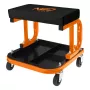 NEO TOOLS 11-604 taburete de taller con ruedas y bandeja para herramientas, ajuste de altura neumático 380-500 mm, carga 135 kg, 5 ruedas giratorias, asiento de vinilo resistente al aceite