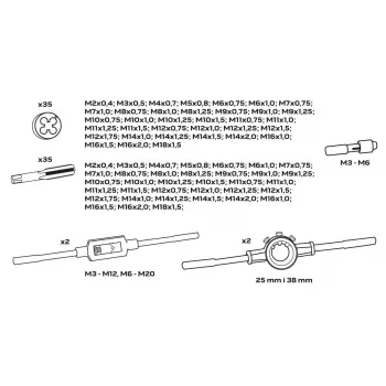 NEO TOOLS Juego de 110 piezas de machos de roscar y terrajas métricas con herramientas de roscar HSS, llaves ajustables y maletín metálico