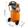 NEO TOOLS 12K010 Compresor de aire vertical lubricado con aceite, depósito de 40 L, 230 V, 1,5 kW, 8 bar, 206 L/min de aspiración, ruedas y asa
