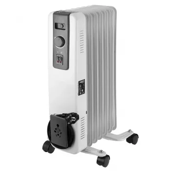 NEO TOOLS Radiador de aceite 1500W con 7 elementos, 3 niveles de calor, termostato ajustable, protección contra sobrecalentamiento, protección antivuelco, ruedas integradas, blanco