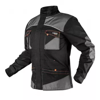 NEO TOOLS 81-218-XL chaqueta de trabajo con capucha desmontable, repelente al agua, 4 bolsillos, gris/negro/naranja, talla XL