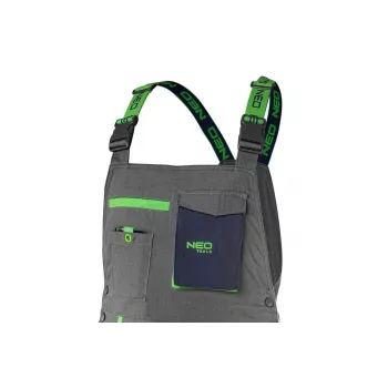 NEO TOOLS 81-247-XXL Pantalón de trabajo profesional con bolsillos para rodilleras, Gris/Verde, Talla XXL