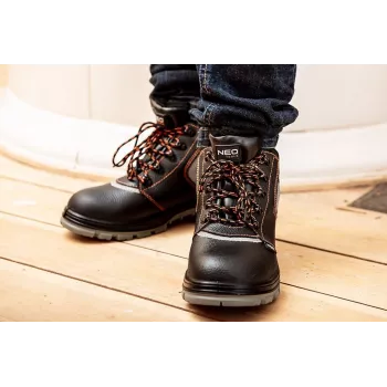 NEO TOOLS 82-140 Zapatos de seguridad S1P SRC con puntera de acero y protección antiperforación, negro/gris, talla 44