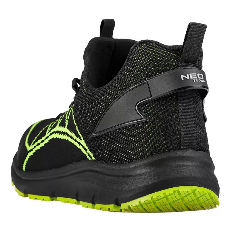 Zapatos de seguridad NEO Tools 82-161-45 S1P SRC, talla 45, puntera de acero, protección antiperforación Kevlar, serraje, negro/gris