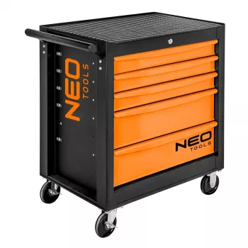 NEO TOOLS 84-214 Armario de taller, 5 cajones, 150 kg de carga total, rojo/negro