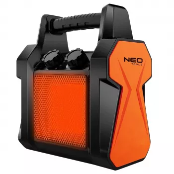 NEO Tools 90-061 Calentador de aire eléctrico 3000W, 2 niveles de calor, modo ventilador, termostato ajustable, protección contra sobrecalentamiento, negro/naranja