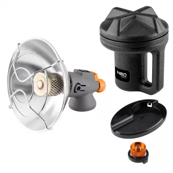 NEO TOOLS 90-134 Radiador de gas portátil con encendido piezoeléctrico, 1,7 kW, placa cerámica, para cartucho de butano/propano, negro/rojo