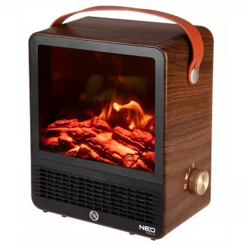 NEO TOOLS 90-156 Chimenea eléctrica 1500W de pared con efecto llama LED, mando a distancia, temporizador, Negra
