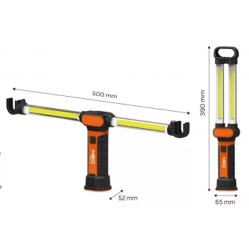 Lámpara de trabajo LED COB recargable NEO TOOLS 99-066 con base magnética y gancho giratorio, 300 lm
