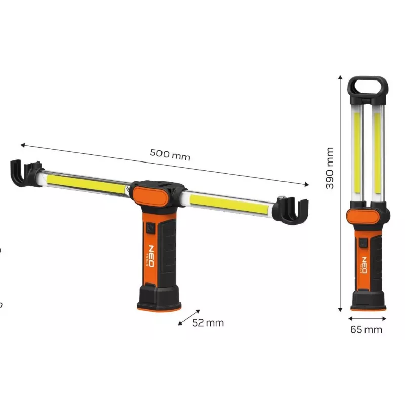 Lámpara de trabajo LED COB recargable NEO TOOLS 99-066 con base magnética y gancho giratorio, 300 lm