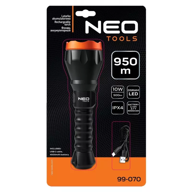 NEO TOOLS 99-070 Linterna frontal LED XPE + COB con sensor de movimiento, 120 lm, IPX4, 3x AAA