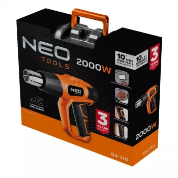 NEO TOOLS pistola de aire caliente 2000W con pantalla LCD, 50°C y 70-600°C, 4 boquillas, raspador, maletín de transporte