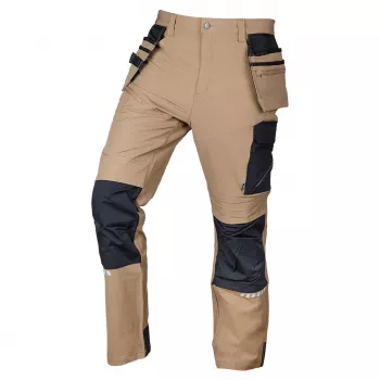 Pantalón de trabajo NEO TOOLS Mix&Match con elástico en 4 direcciones, refuerzo Cordura, beige-negro, talla L