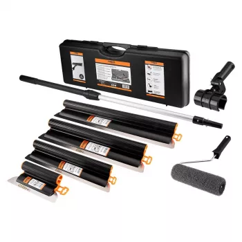 NEO TOOLS Set de alisado con llanas, mango telescópico y rodillo, en maletín