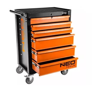 NEO Tools armario de taller, 6 cajones, carga total 280 kg, con cerradura, guías de cajones con rodamientos, protección antivuelco, 4 ruedas, acero