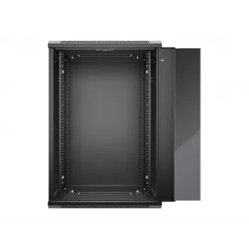 NETRACK 019-180-645-022 Armario de pared/colgado 19 pulgadas 18U 450mm puerta de cristal negro paneles laterales desmontables