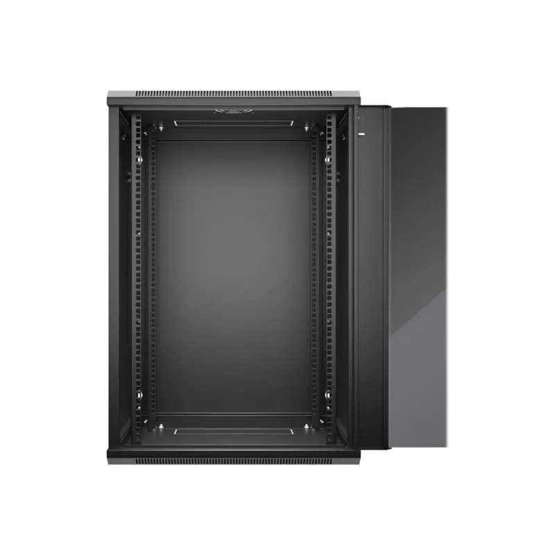 NETRACK 019-180-645-022 Armario de pared/colgado 19 pulgadas 18U 450mm puerta de cristal negro paneles laterales desmontables