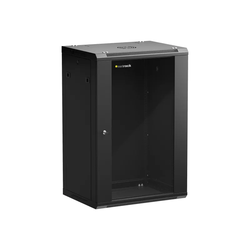 NETRACK 019-180-645-022 Armario de pared/colgado 19 pulgadas 18U 450mm puerta de cristal negro paneles laterales desmontables