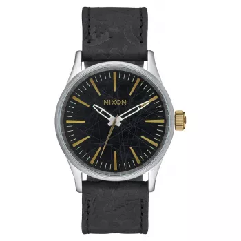 NIXON A377-2222-00 Reloj de hombre 38mm acero inoxidable con esfera negra y pulsera de piel