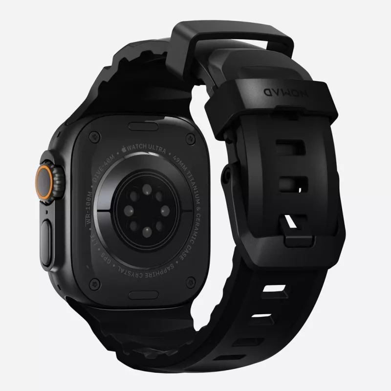 Correa NOMAD Rocky Point para Apple Watch 46mm/49mm con FKM y titanio (Carbon Black, Black Hardware)