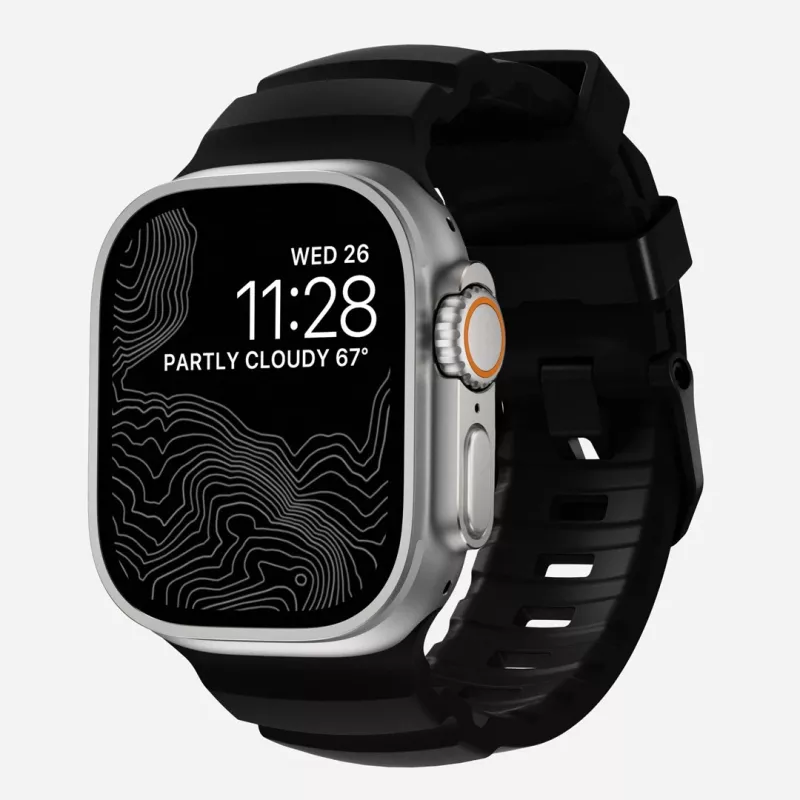 Correa NOMAD Rocky Point para Apple Watch 46mm/49mm con FKM y titanio (Carbon Black, Black Hardware)