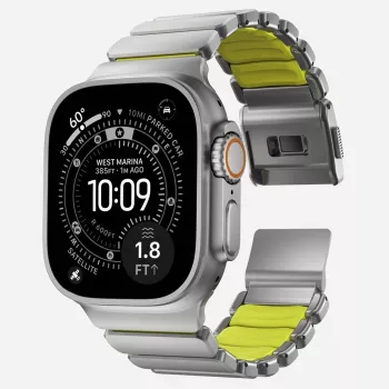 NOMAD Stratos Band - Correa de titanio para Apple Watch 49mm con FKM (Natural Titanium, Volt FKM)