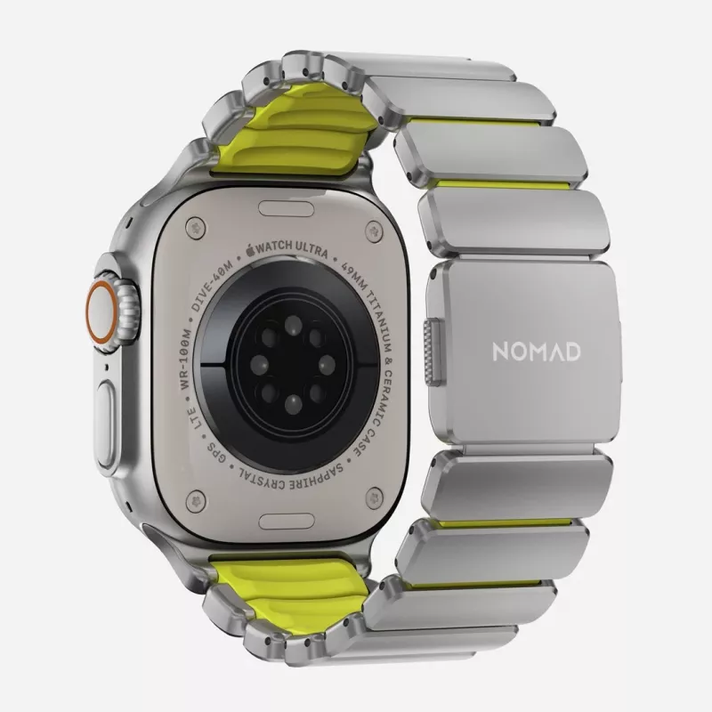 NOMAD Stratos Band - Correa de titanio para Apple Watch 49mm con FKM (Natural Titanium, Volt FKM)