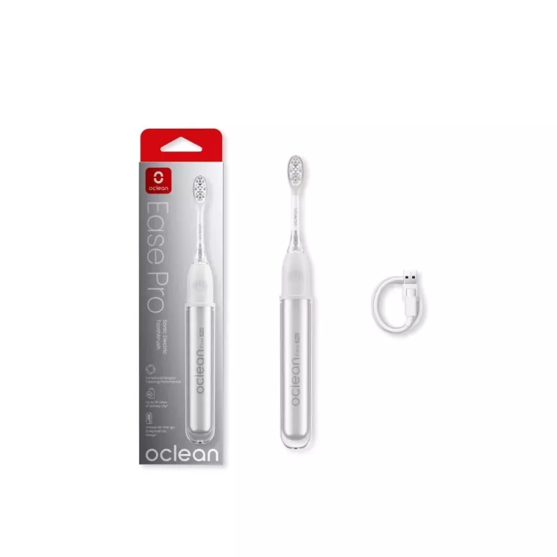 Oclean Ease Pro Silver Cepillo de dientes eléctrico con tecnología sónica, 5 modos de limpieza, carga USB-C, IPX7 resistente al agua, 180 días de autonomía